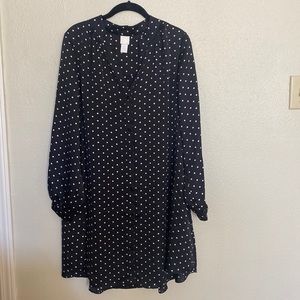 H&M Black and White Polka Dot Long Sleeve Shift Dress